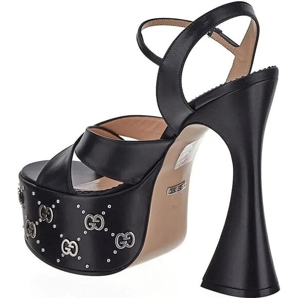 Gucci GG Embellished Black Platform sandal Silver Interlocking G Studs 41 - Picture 6 of 10